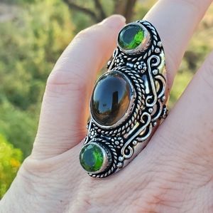 New Smoky Topaz & Peridot Silver Statement Ring.
